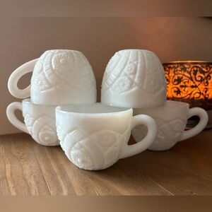 McKee Concord Pressed Glass Milk Glass Punch Cups Set of 5 Vintage 50s Teacups